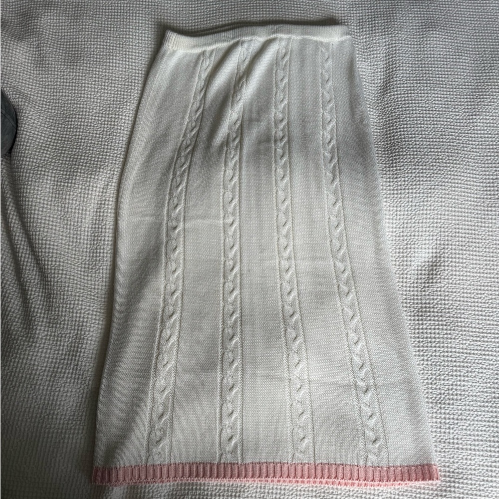 White and Pink Knit Maxi Skirt
